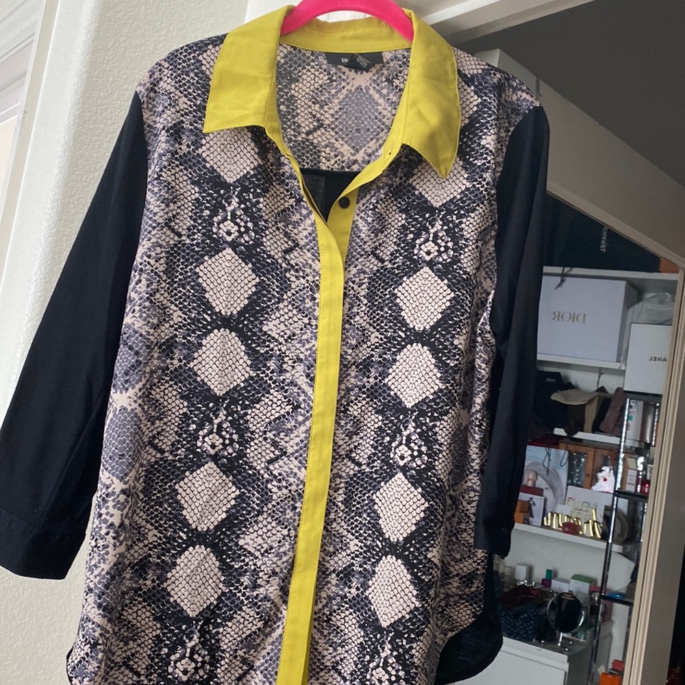 Mix material button down top